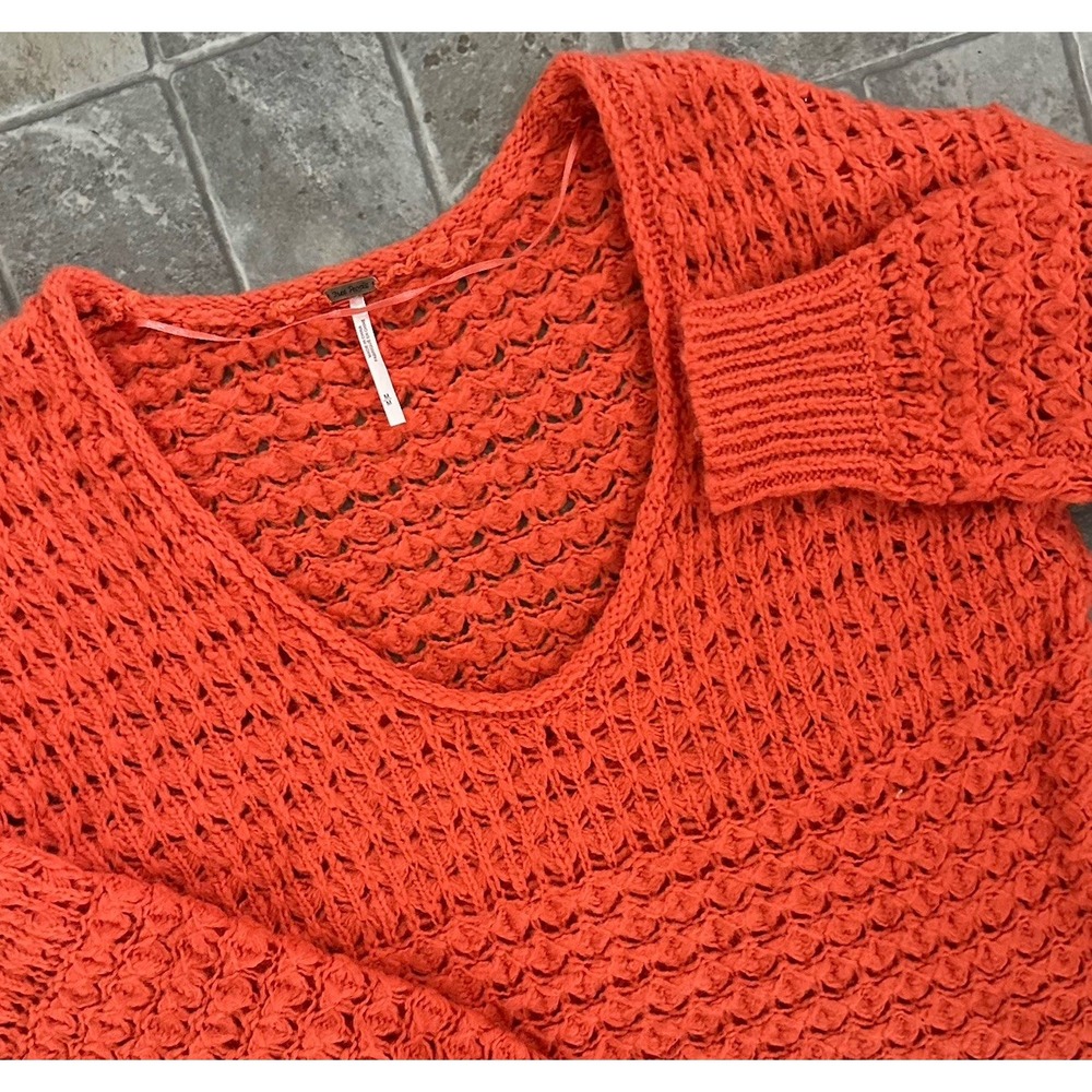 Free People Crashing Waves Chunky‎ Open Knit Wool Blend Sweater Medium Oversized